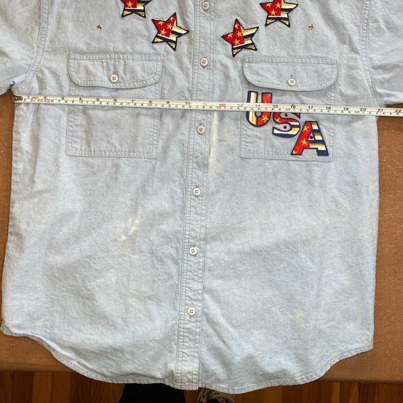 Cricket of the Creek Womens short sleeve denim button up Embroidered Stars VTG M - Picture 11 of 14